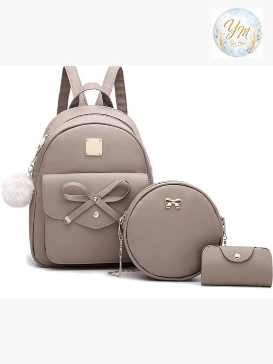 Bowknot 3-Piece Leather Mini Backpack Set Rucksack main image 7